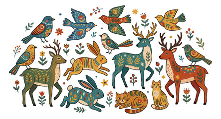 Fototapeta premium Folk art animal collection
