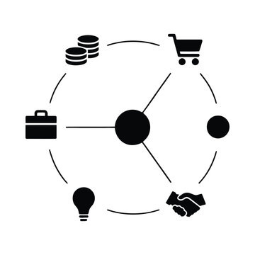 Business cycle with coins briefcase shopping cart and handshake on transparent background