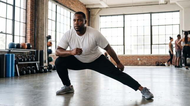 Plus size man practicing functional fitness and healthy lifestyle training 
