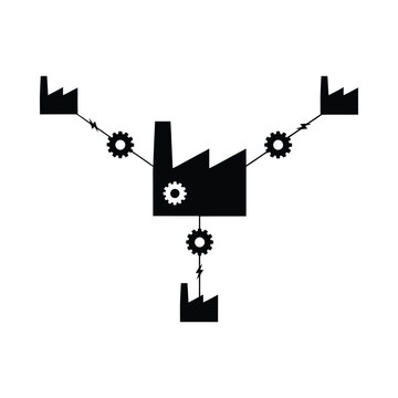 Factory complex with connecting gears and pipelines on transparent background