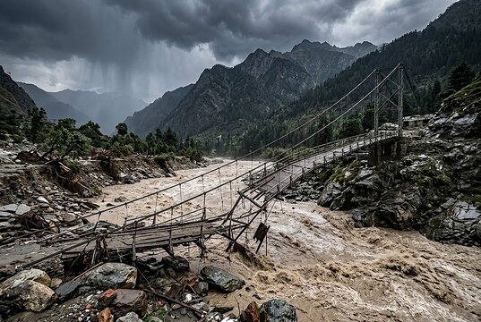 Destroyed Bridge in Flood