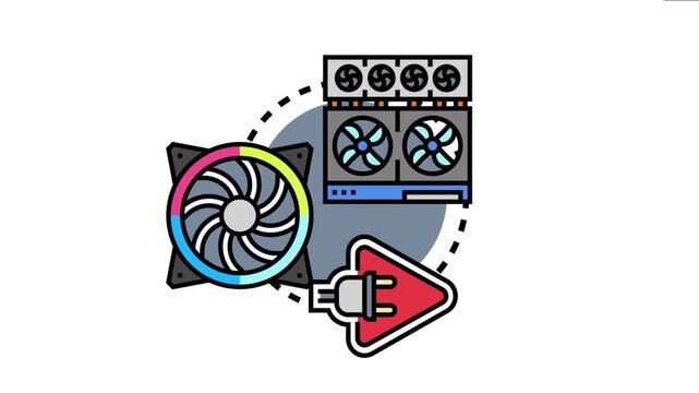 System of fans and a power plug connecting together, concepts of computer cooling, hardware efficiency, and the importance of thermal management for electronic devices