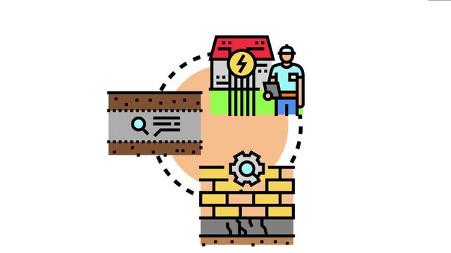 Building condition assessment process evaluating structural integrity and infrastructure for property maintenance, inspecting electrical systems, foundation, and wall damage