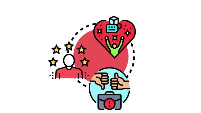 Customer trust and brand reputation building process, connecting positive feedback, glowing reviews, and consumer loyalty with business success and excellent client retention