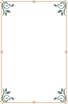 Elements of ornate vintage vertical frames. Border gold and green on white swirl motifs. Design print for greeting cards, wedding invitations, restaurant menu, royal certificates. Set 19

