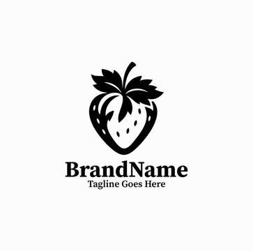 Black image vector logo silhouette of juicy strawberry berry icon isolated on white background
