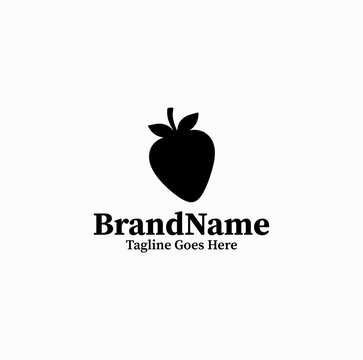 Black image vector logo of fresh summer strawberry fruit for jam packaging on white background