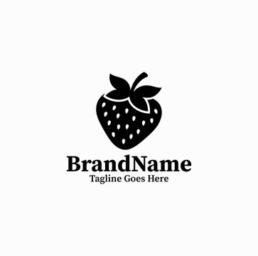 Black image vector logo silhouette of sweet ripe strawberry berry for dessert on white background