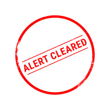 A bright red circular rubber stamp graphic featuring the text alert cleared written in capital letters isolated on a plain white background surface