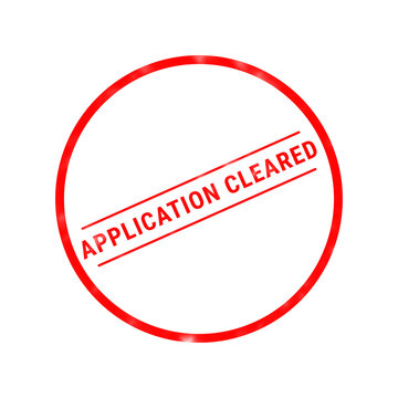 A bright red circular rubber stamp design featuring the bold text application cleared centered inside with two horizontal lines above and below it