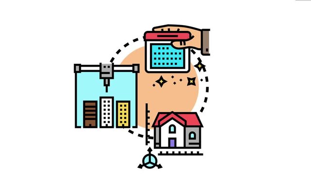 Hand holding a digital blueprint guiding the construction process from 3d printing architectural models to completing a residential house, modern development planning
