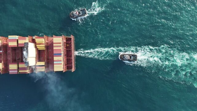 Smoke exhaust gas emissions carbondioxide from cargo lagre ship container ship,Marine diesel engine exhaust gas from combustion, Gas Emission Air Pollution from transportation. green house effect Eco.