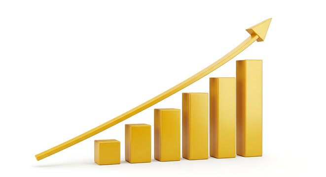 Growing golden bar chart with upward trend