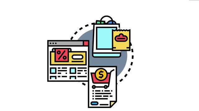 Bulk purchase deals concept a shopping bag, receipt, online store web page with discount offers, and a shopping cart order for buying products in quantity