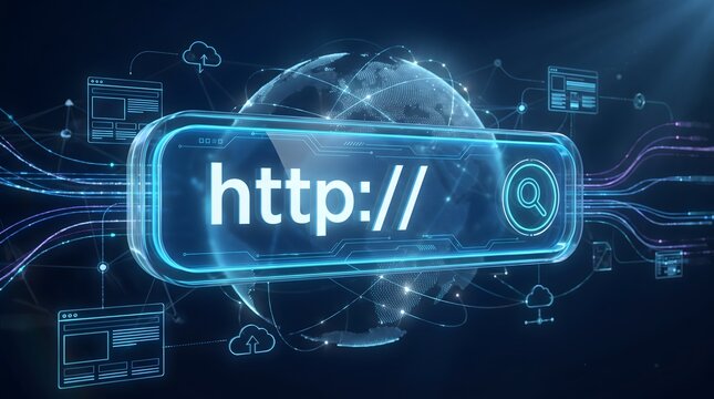 Cloud Hosting and Internet Search Interface Displaying Global Network Connectivity in Cyberspace