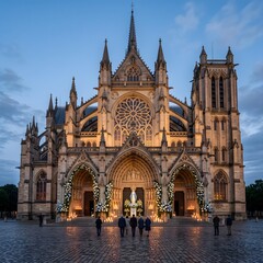 Naklejka premium Beautiful Catholic Church Exterior Prepared for the September 8 Nativity of Mary Celebration