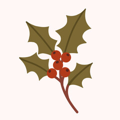 Naklejka premium Christmas Holly Branch with Red Berries Vector