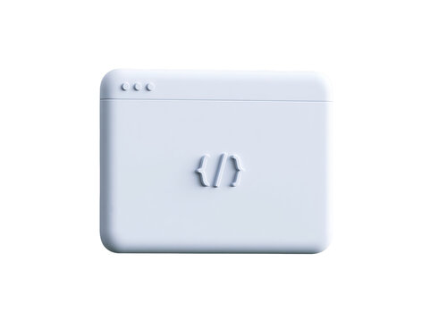 Minimalist 3D software development window icon with code brackets symbol