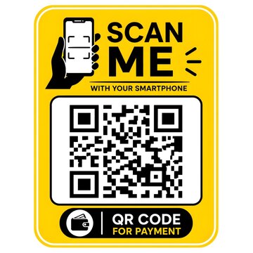 QR Code Payment Sign with Smartphone Scanning, Digital Cashless Contactless Payment Concept. 