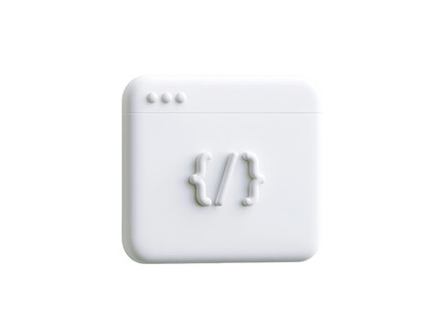 3D white browser window icon with coding brackets for web development and software design