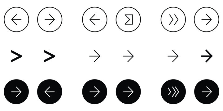 Arrow Navigation Icon Set, Rounded Next and Previous Buttons, Website Slider Controls, App Interface, Web Navigation Symbols, Vector, Designs