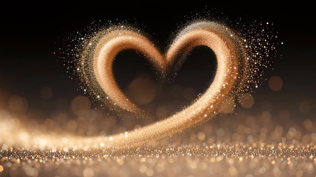 Glittering heart-shaped light trail on a dark background with bokeh effect