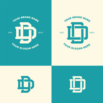 Vintage interlocking letter D monogram emblem for sports or fashion branding in teal and cream.