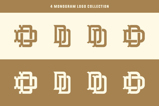 Set of four luxury interlocking letter D monogram logos for vintage corporate identity branding.
