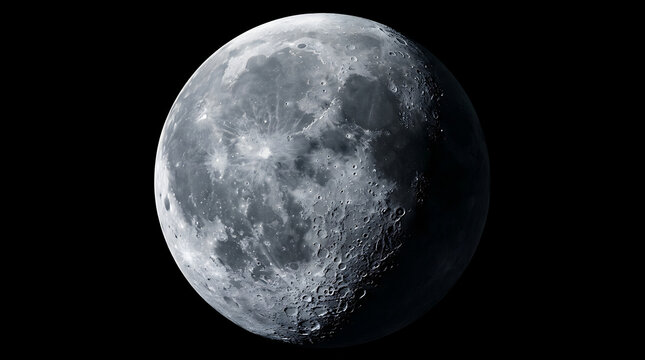 A detailed view of the lunar surface illuminated against the dark void of deep space