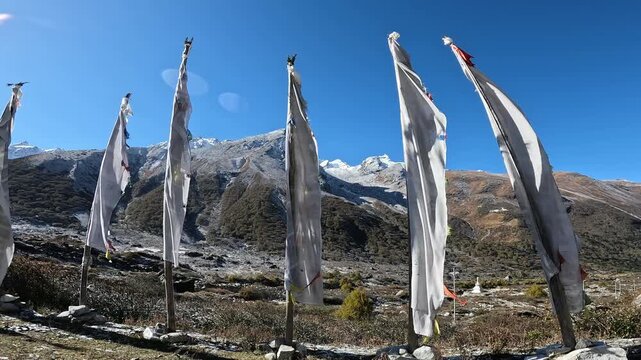 Footage of beautiful landscape and religious sites can seen while trekking in Langtang national park, Nepal.
