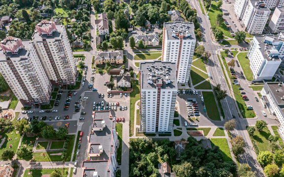new apartment blocks in a residential area of the city. aerial photography from flying drone.