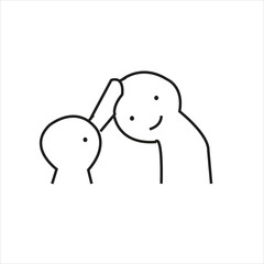 Fototapeta premium Line drawing depicts a person petting a dog with a smiling face