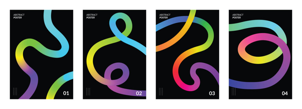 Abstract colorful fluid waves backgrounds set of four vibrant digital art designs