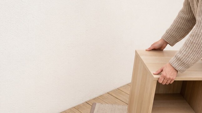冬のカビ対策で家具を壁から離して通気を確保する手元