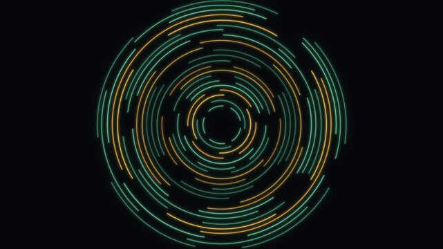 Emerald Green and Golden Yellow Concentric Broken Ring Segments Rotating and Pulsing