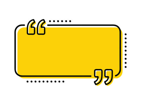 Modern yellow quote box with black outline, minimalist speech bubble for testimonials, vibrant text frame for social media posts
