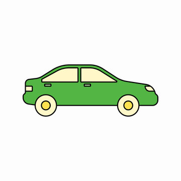Side view illustration of a green sedan car isolated on white background