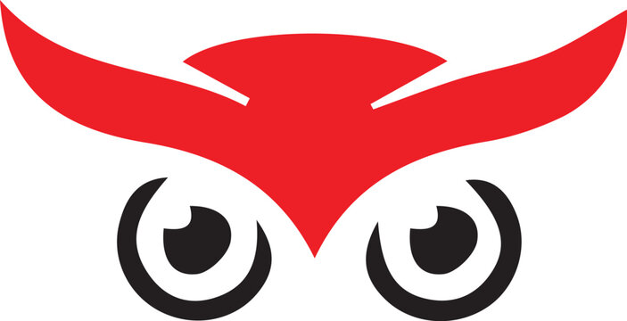 Owl eyes icon red brow and big eyes wise nocturnal bird face vector isolated on white background