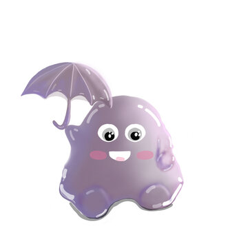 Cute purple jelly character holding an open umbrella overhead with a cheerful and reassuring expression, representing retry, recovery, trying again, and positive support 