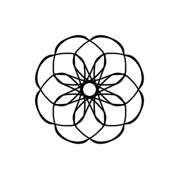 Thin line floral mandala circle geometric pattern on white background.