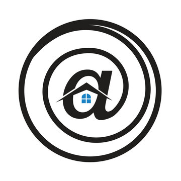 at sign (@) with house logo