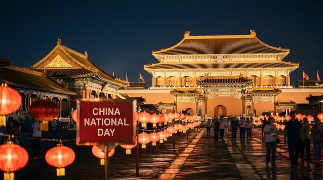 Spectacular illumination of tiananmen square in beijing celebrates china's national day on october 1st showcasing the nation's pride and cultural heritage with