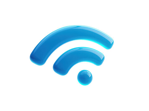 Glossy blue 3D Wi-Fi signal icon isolated on white background for internet connectivity
