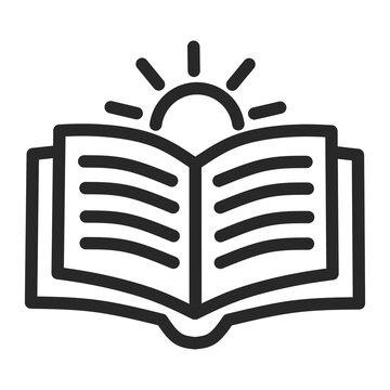 Open book icon with sun symbol inside