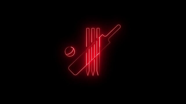neon cricket bat hitting stumps with ball sports animation.