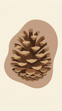 Minimalist pine cone illustration in earth tones