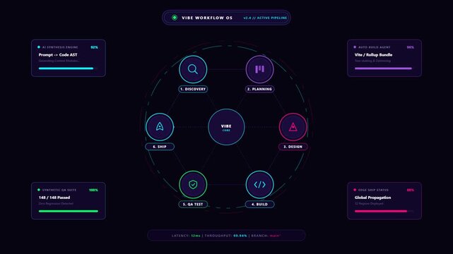 Futuristic cyber security workflow diagram with glowing interface elements and data nodes