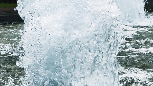 Close Up of Powerful Fountain Water Jet and Splash at Shiokaze Park in Tokyo