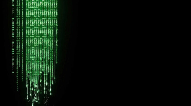 Green binary stream on the screen background. Blank to add text or graphics stock image.