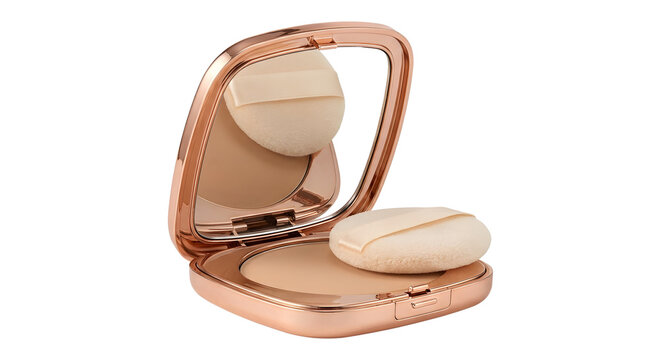 Rose gold compact powder case with soft applicator puff